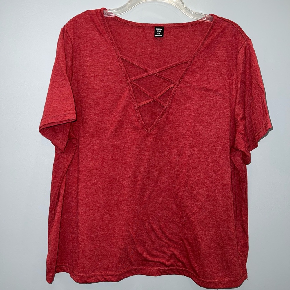 Shein Women's Red V-Neck Top